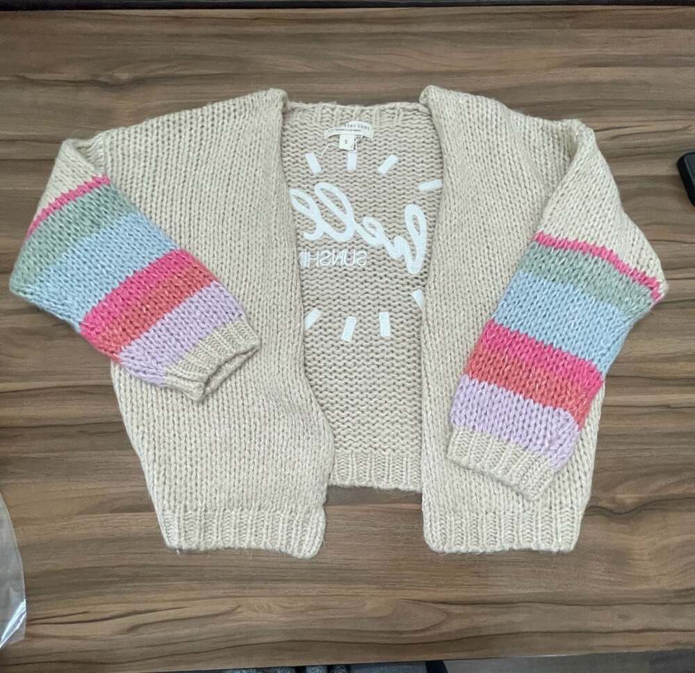 Saltwater Luxe Hello Sunshine Cardigan Size S Cream Multi Stripe